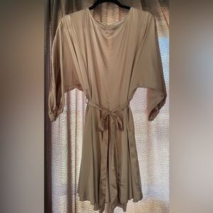 Silk midi taupe/mauve knee length dress. Batwing, pleated, Tie waist. Never worn